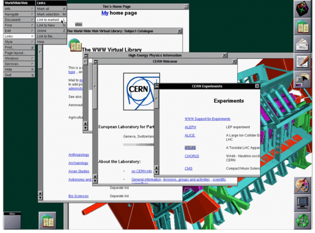 Tim Berners-Lee's original WorldWideWeb browser running on a NeXT computer in 1993