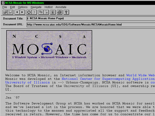 The Mosaic browser was available for X Windows, the Mac, and MS Windows